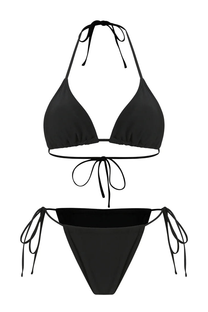 Black halter bikini set with matching bottom