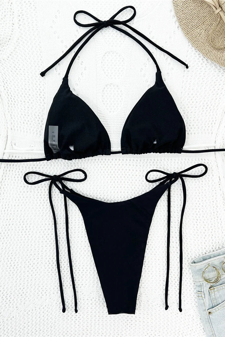 Black halter neck bikini set for women at Dcostaa swimwear