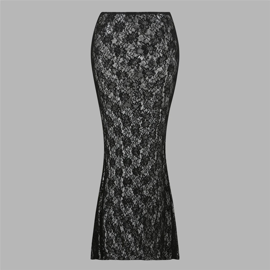 Black lace pencil skirt cover up
