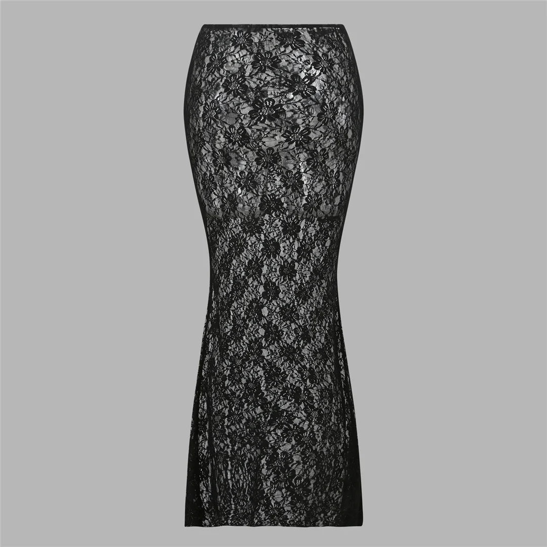Black lace pencil skirt cover up with bikini set
