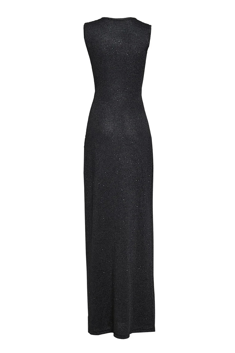 Black sleeveless dress on a white background