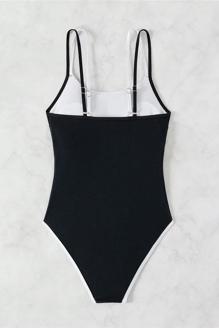 Black swimsuit with thin straps Crafted from polyester and elastane for flexibility