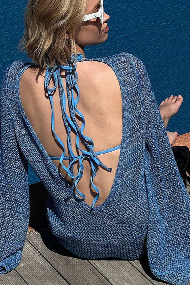 Blue Solid Beach Cover Up – One-Piece Style