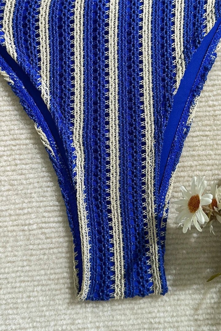 Blue and white striped bikini bottom