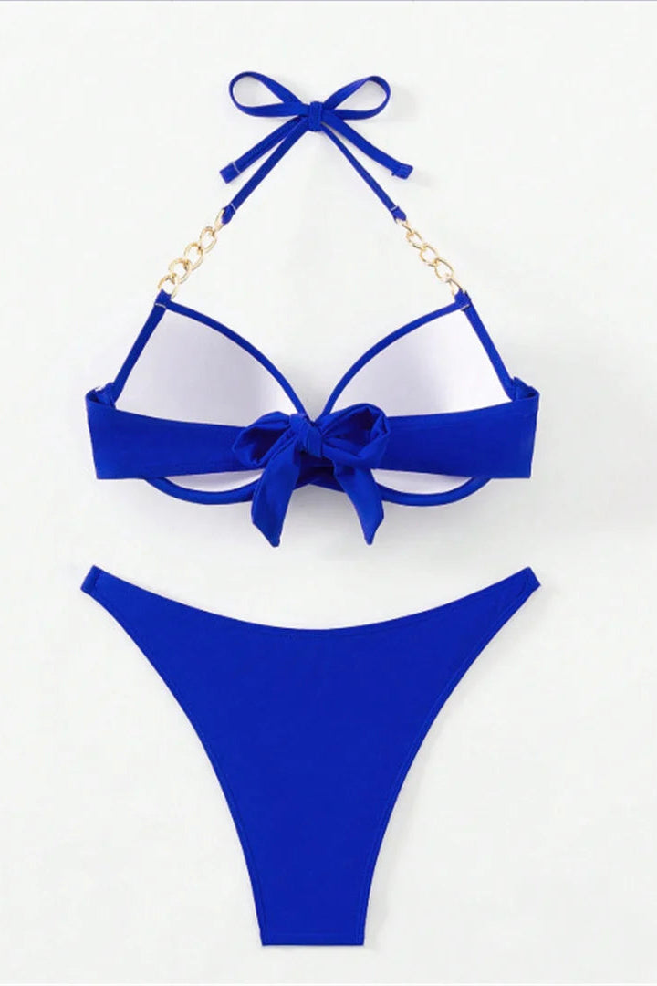 Blue bikini set Underwired bikini top with padding, crafted from soft polyamide, polyester, and elastane