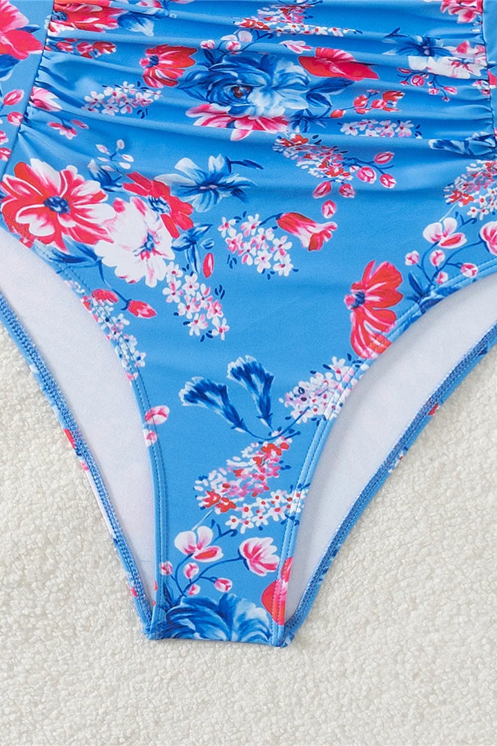 Blue floral one piece bottom
