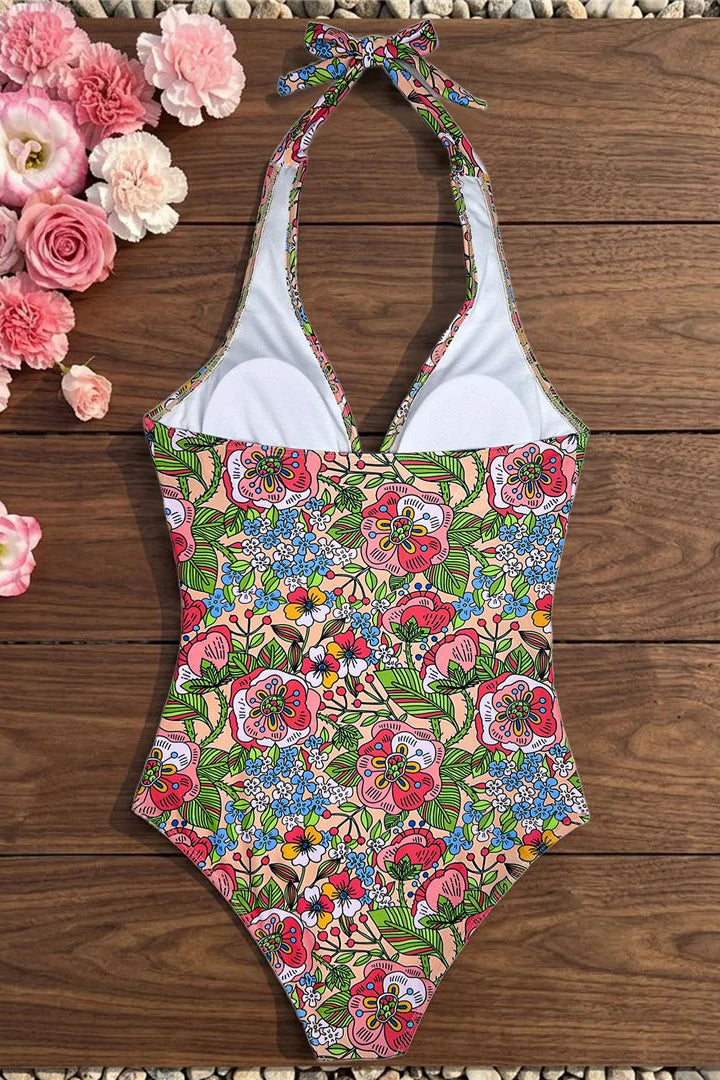 Boho Floral patterned padded halter swimsuit from Dcostaa.com