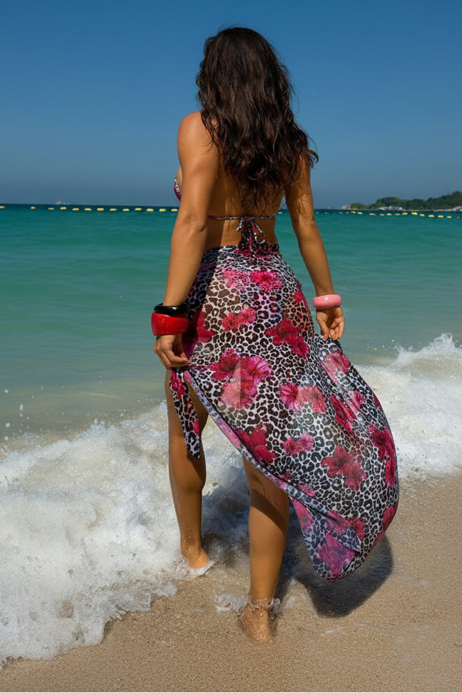 Bold leopard and floral print bikini set designed for statement beachwear and stylish resort wear looks.