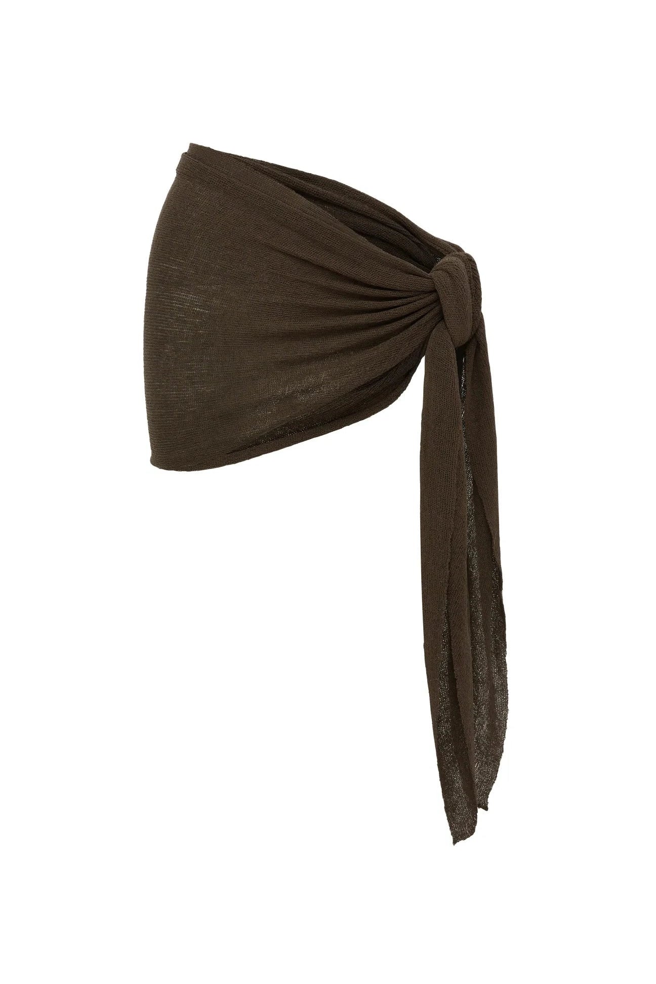 Brown sarong skirt tied around the on a white background