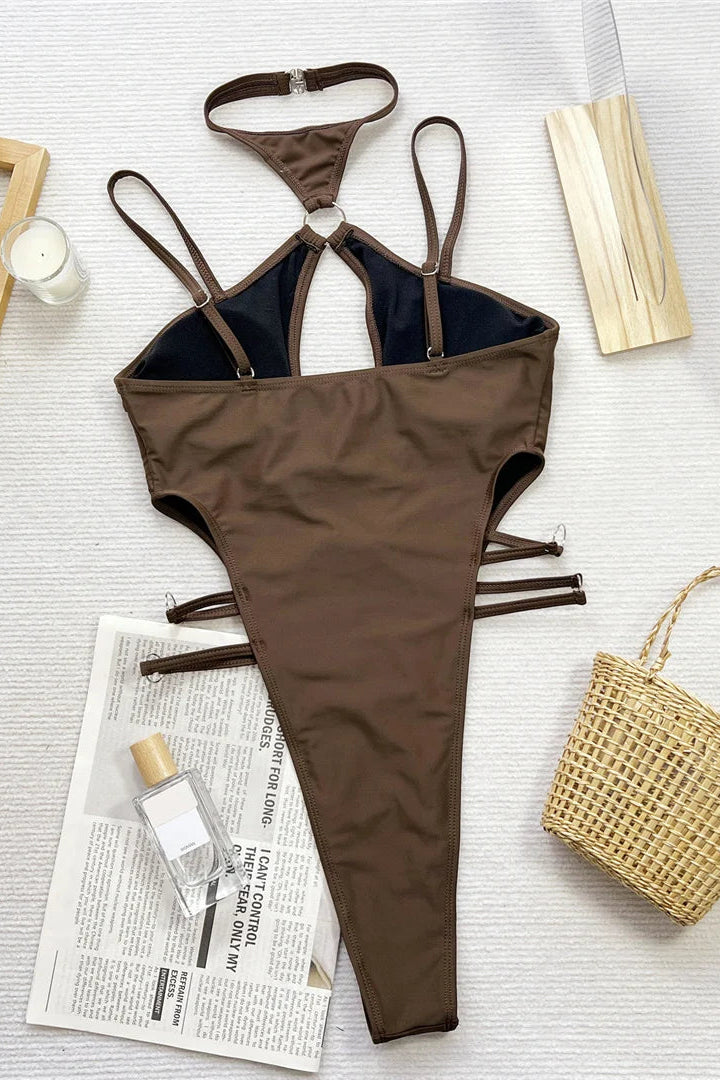 Buy bikinis online  Cut Out Halter Micro Thong One Piece Swimsuit
