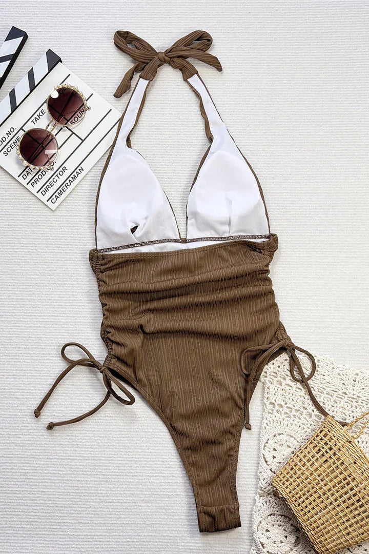 Buy now Sexy V Neck Halter One Piece Swimsuit