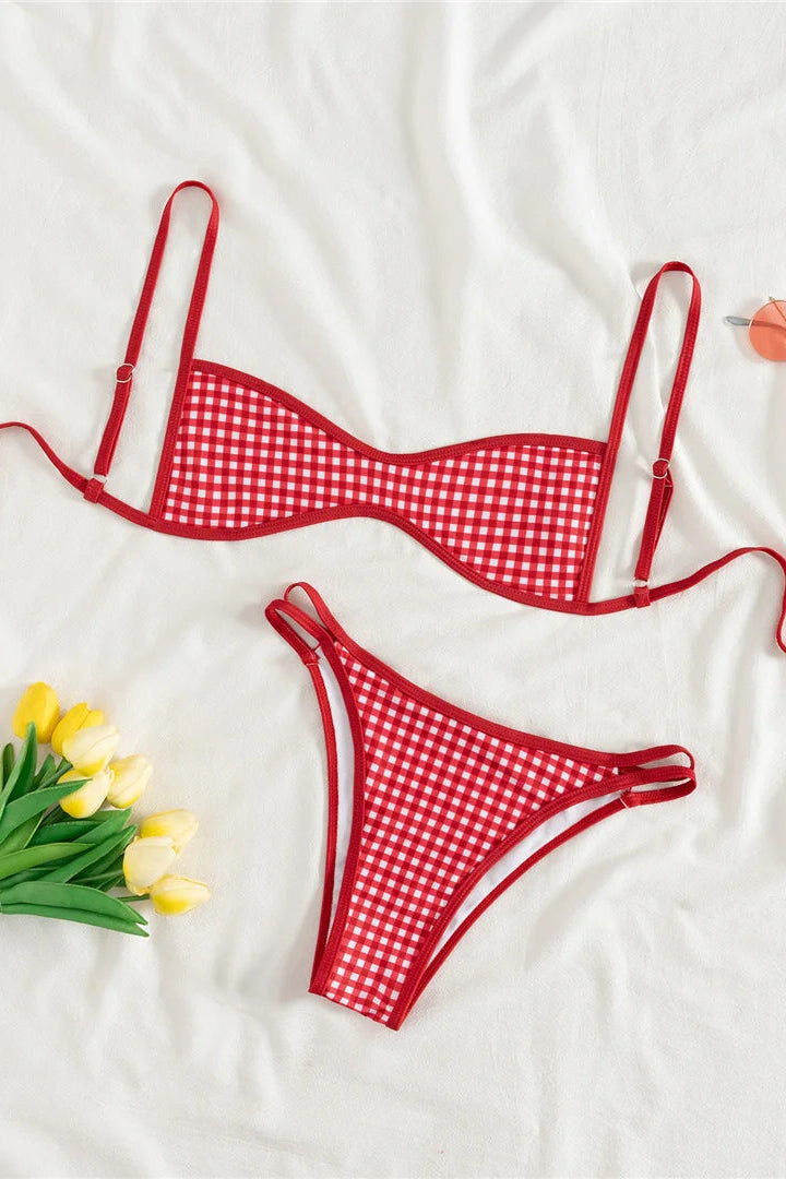Chic lace-up back adds a flattering and adjustable touch, creating a modern and fashion-forward swimwear silhouette.