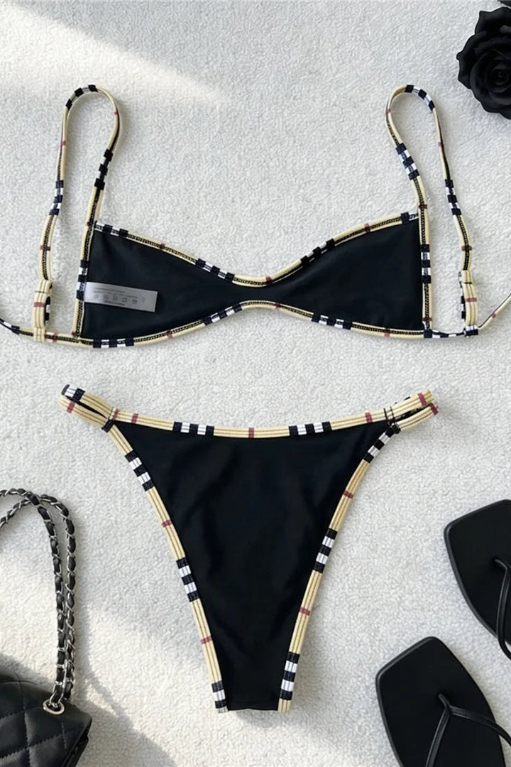 Chic lace-up back adds a flattering and adjustable touch to the bikini set