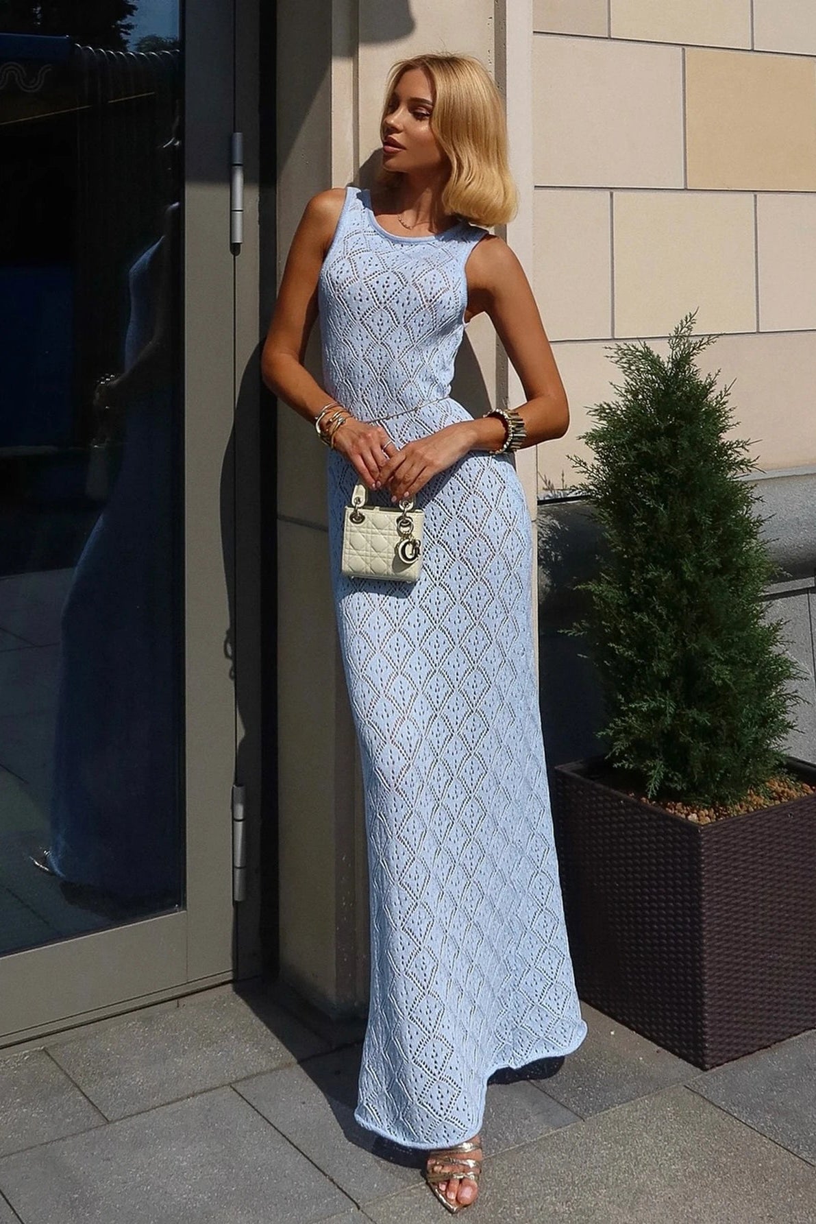 Women's Sky Blue Knit Maxi Beach Dress - Cover Up Party Summer Dress Dcostaa Women's Sky Blue Knit Maxi Beach Dress - Cover Up Party Summer Dress Dcostaa