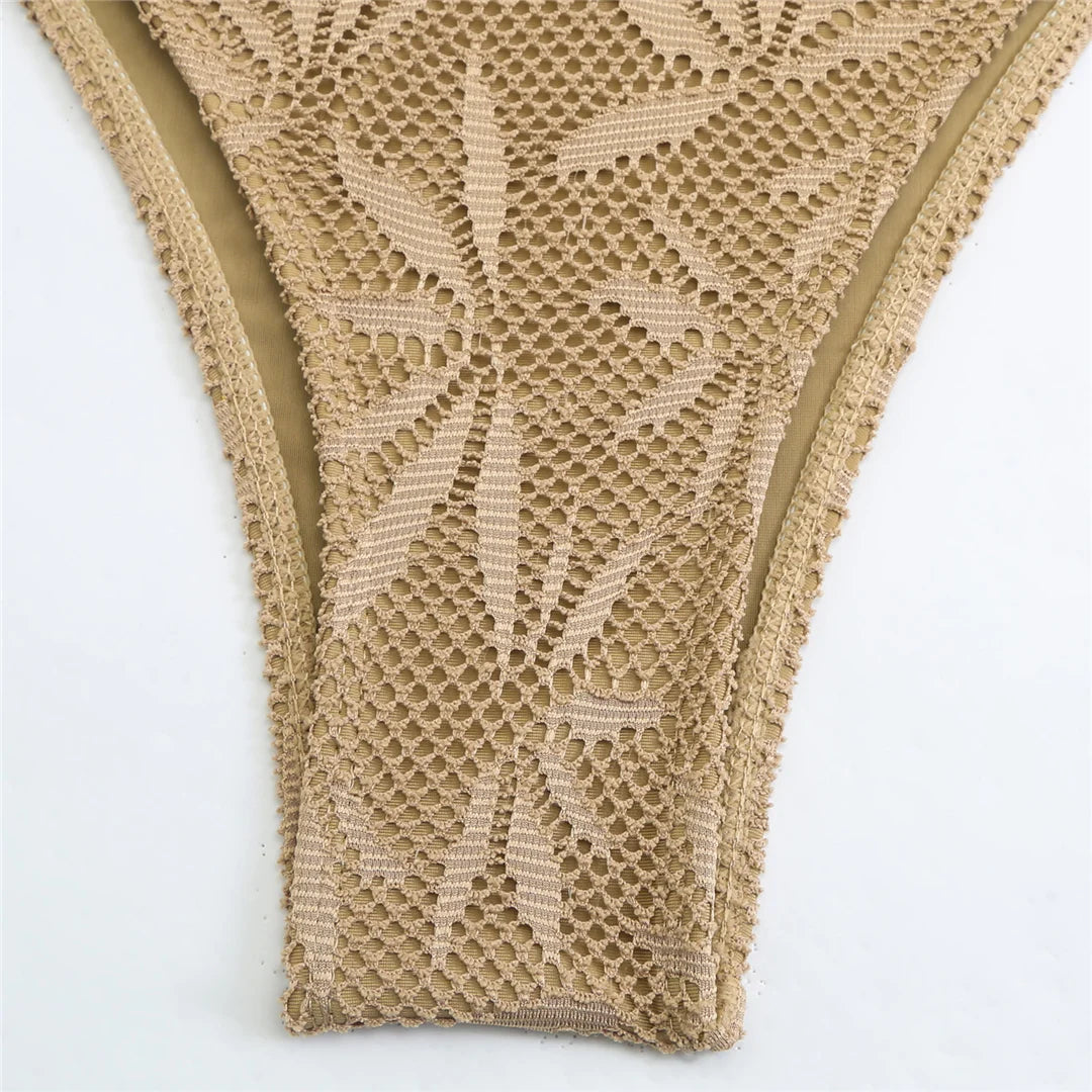 Close up of Beige lace thong 
