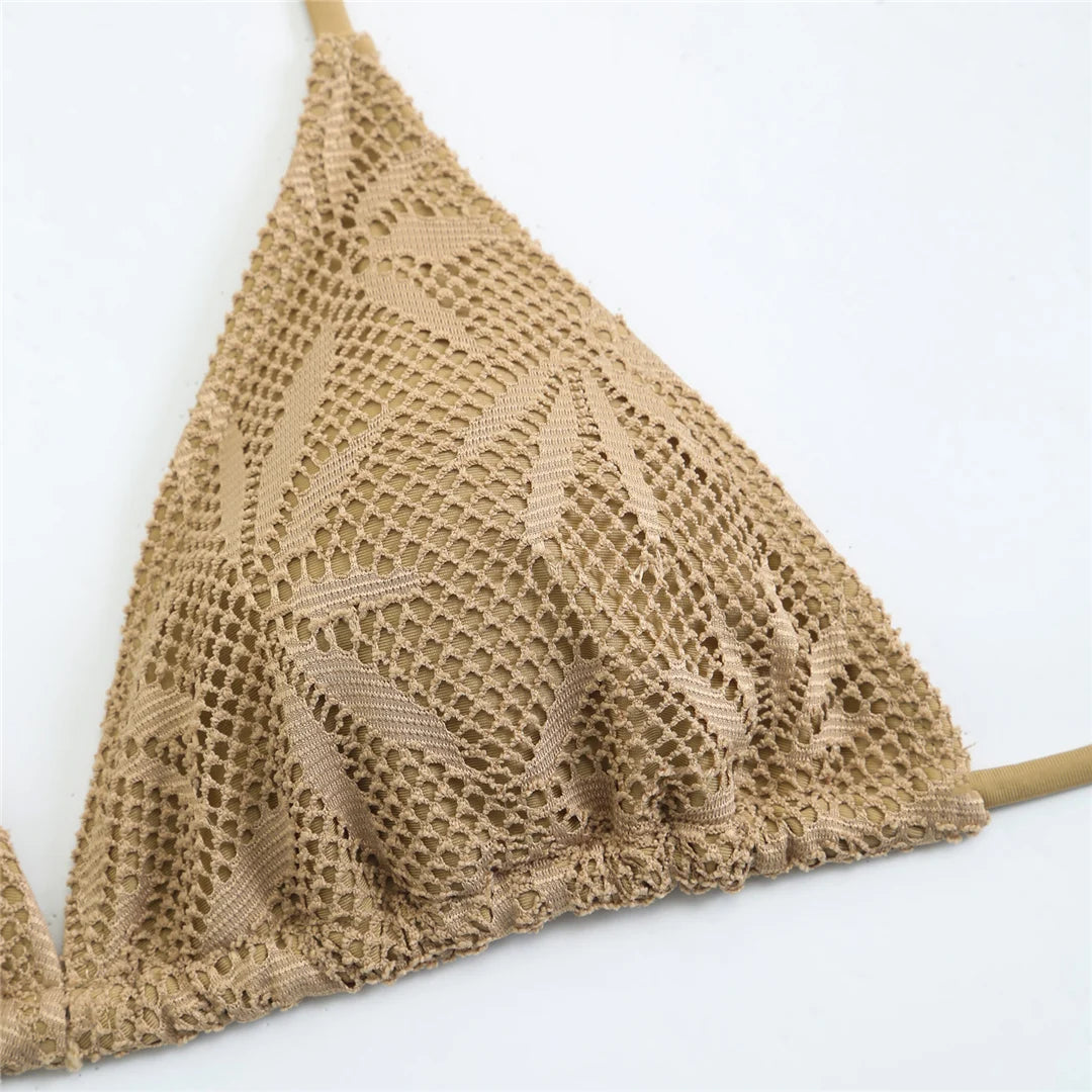 Close up of Brown crochet bikini top