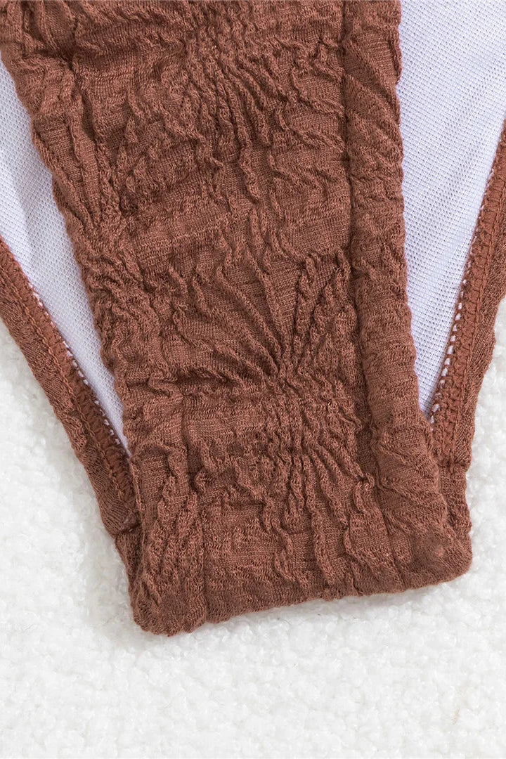 Close up of Brown padded Wrinkled Underwired Bikini Set
