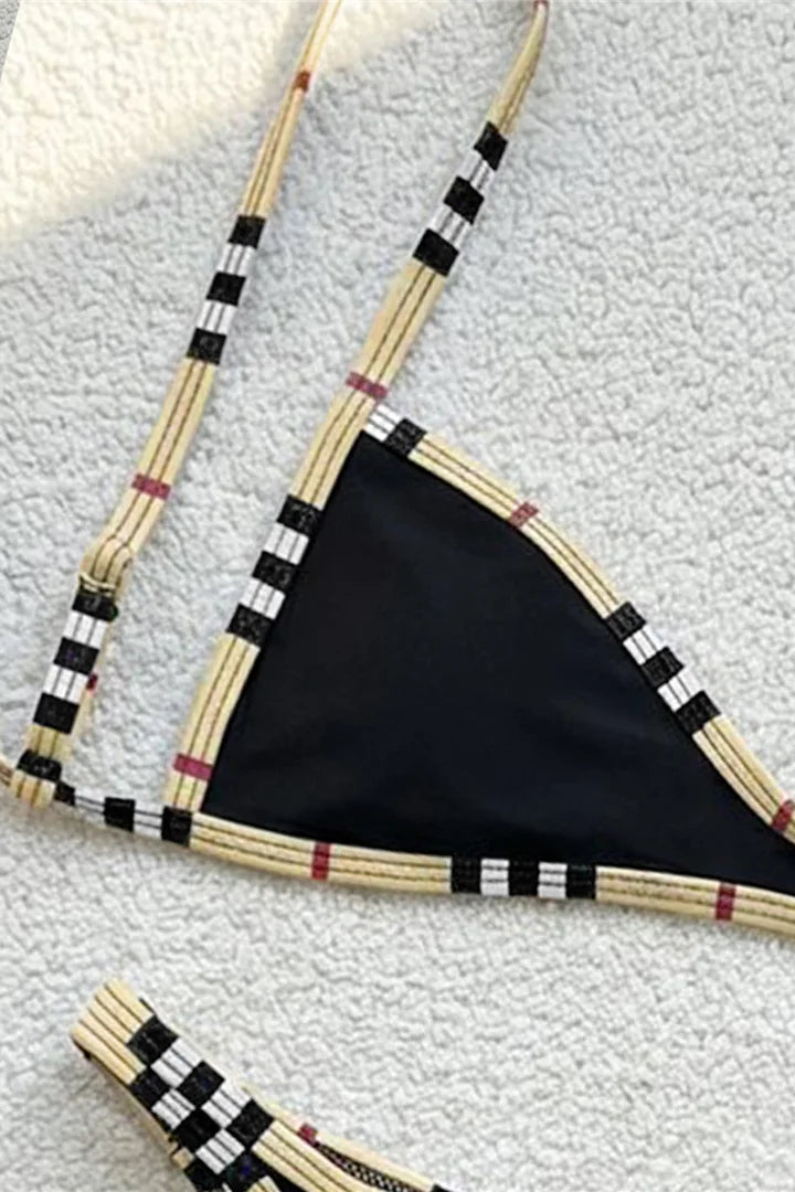 Close up of a black non padded bikini top