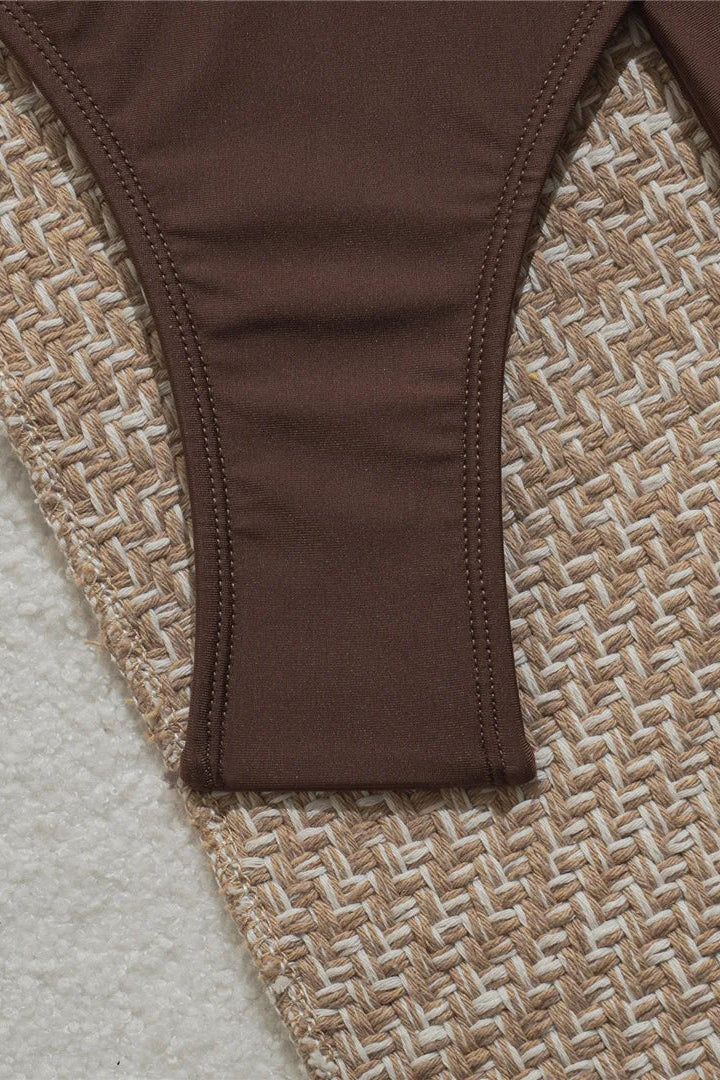 Close up of brown bikini bottom