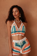 Colorful Halter High Waist Crochet Bikini Set for Women