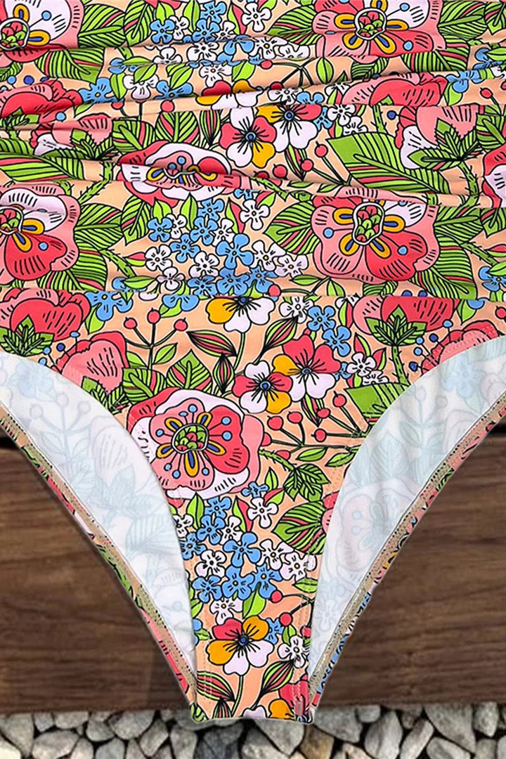 Colorful floral-patterned Boho Floral padded halter swimsuit from Dcostaa.com