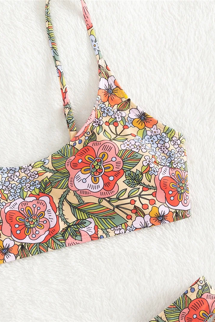 Colorful floral-patterned bikini set