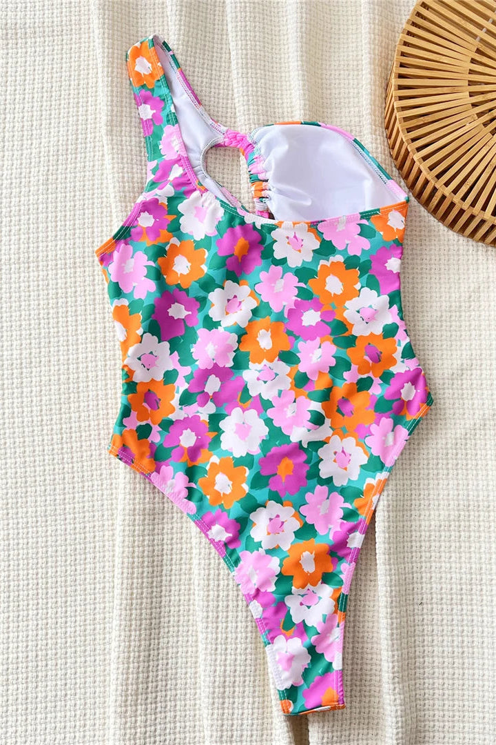 Colorful floral swimsuit padded one piece