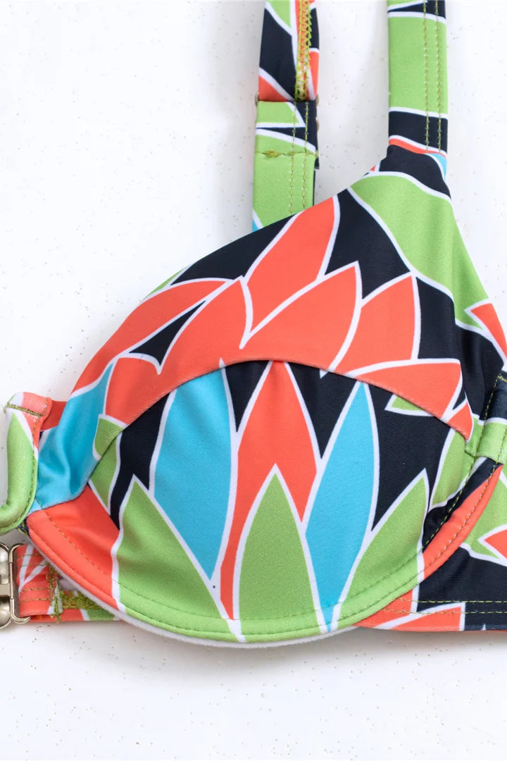 Colorful geometric-patterned bikini set