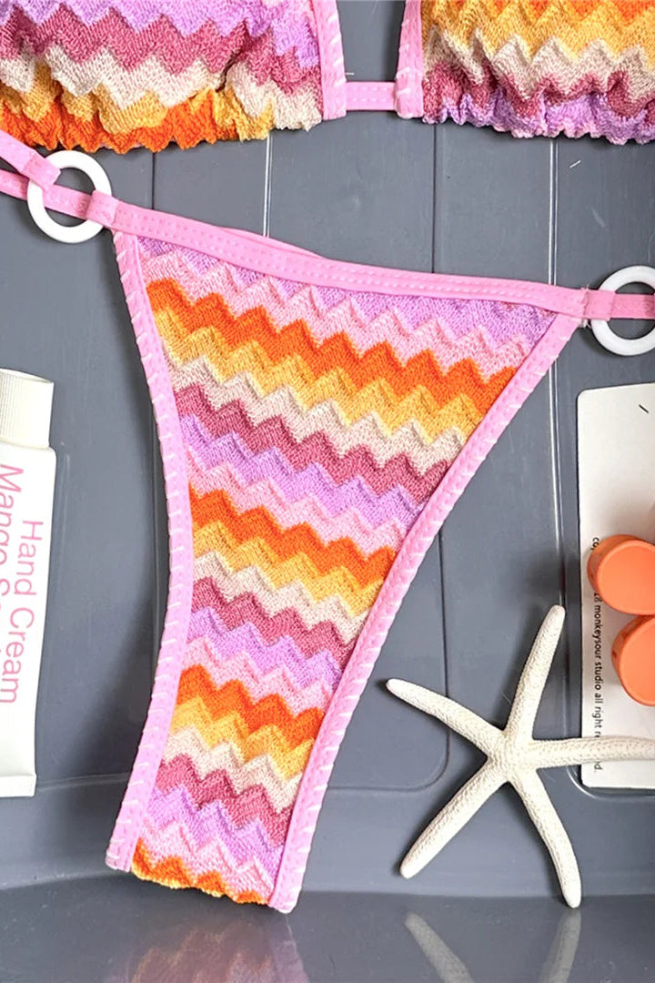 Colorful stripe padded bikini set 
