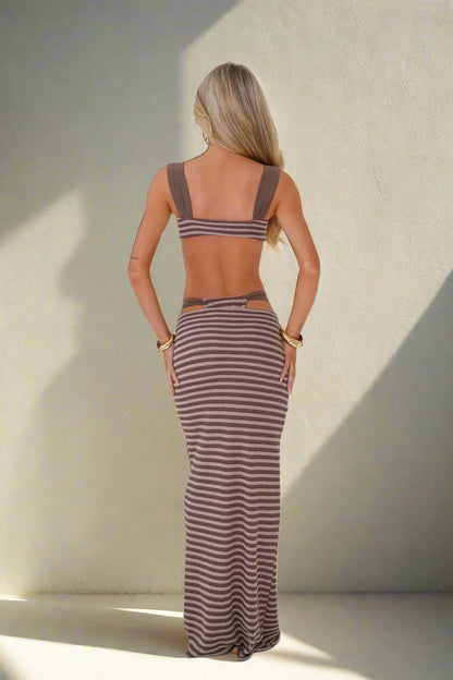 Cover ups Striped Knit Bikini – 3-Piece with Skirt