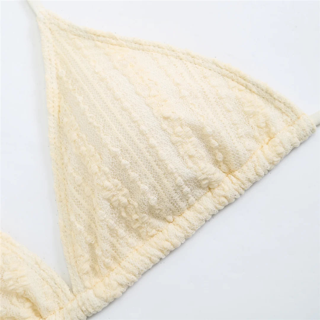 Cream-colored knitted bikini set