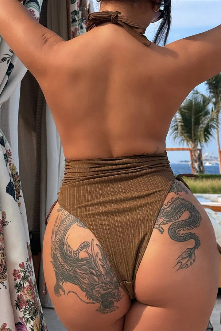 Dcostaa Sexy V Neck Halter One Piece Swimsuit