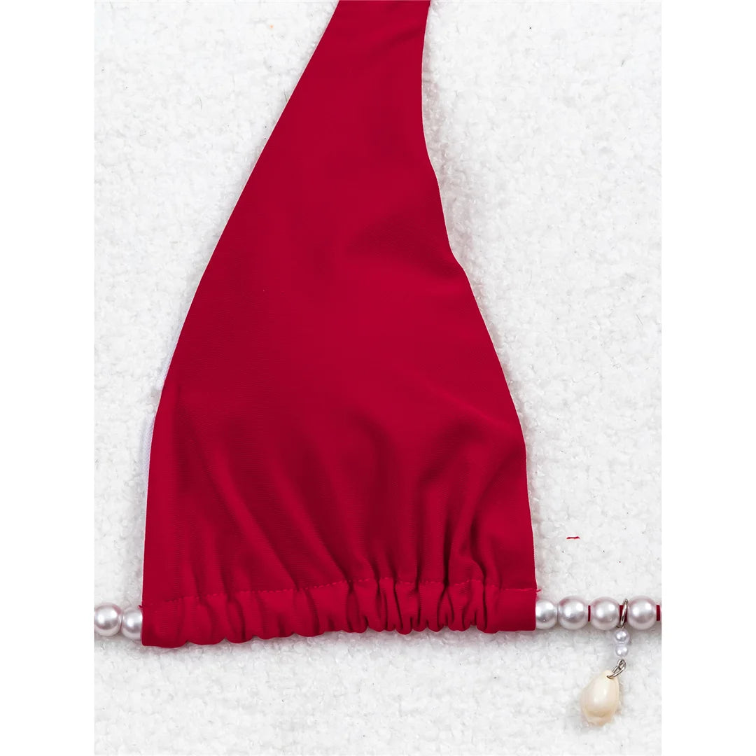 Designer bikini Pearl Detail Halter Strappy High Leg Bikini Set Swimwear for Women