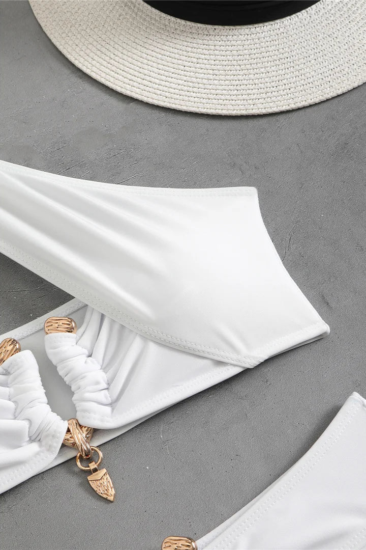 Designer bikini Solid Halter Neck Cut Out High Waist Bikini Set 