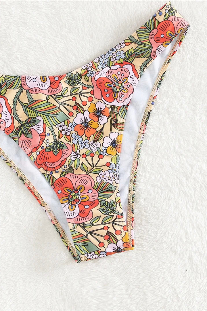 Floral patterned bikini bottom on a white background