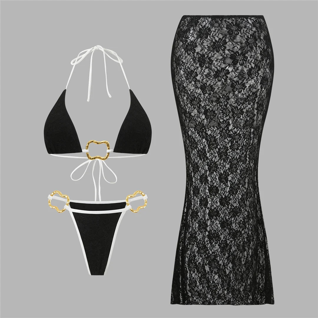 Flowy sheer patterned black fishtail skirt offers dramatic mermaid-inspired drape with elegant flare