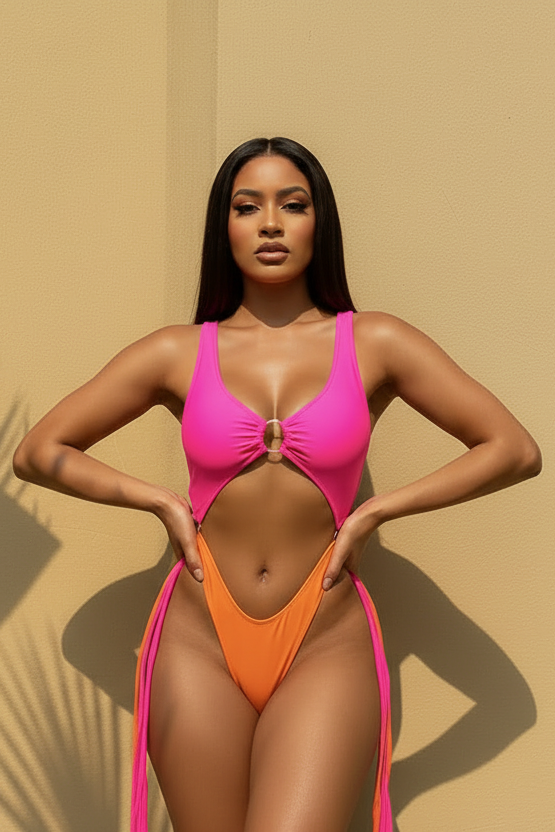 Fringe Tassel Cutout One Piece - Tummy Control Bathing Suit