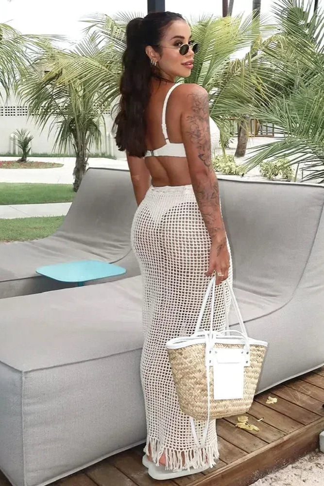 Fringed Drawstring Cover-Up