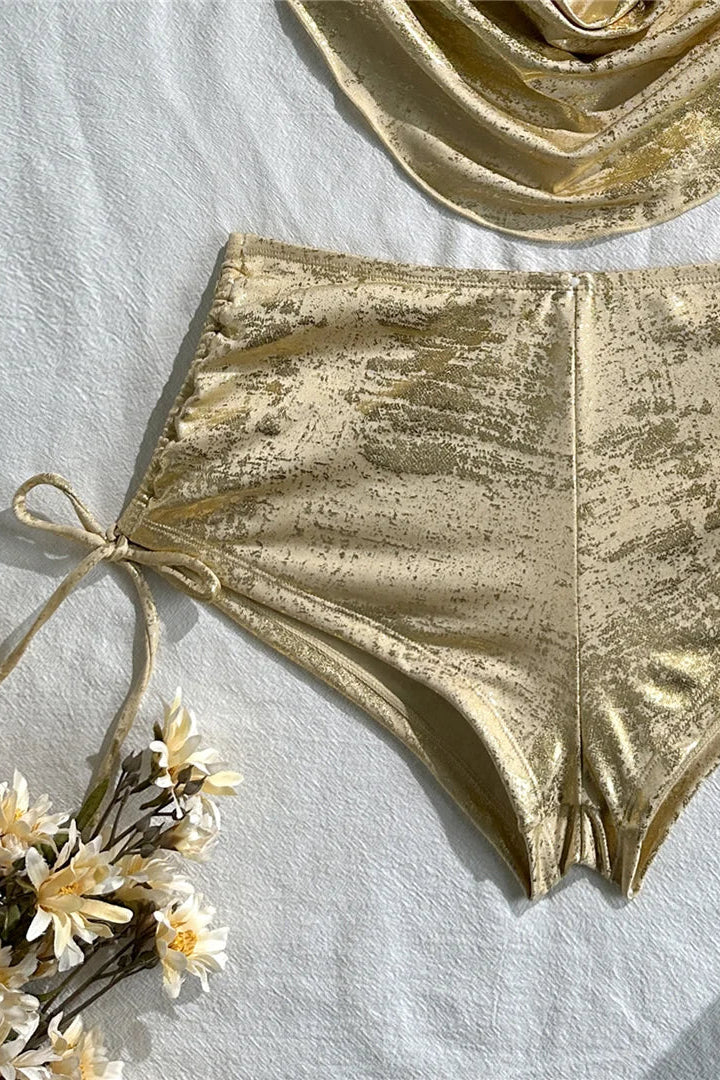 Gold metallic bikini bottom shorts