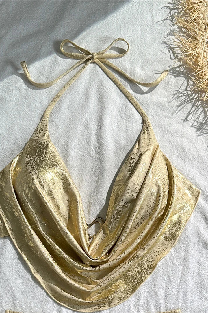 Gold metallic bikini top halter neck and padded