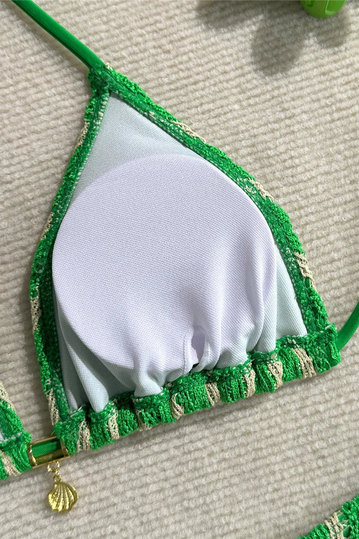 Green and white padded bikini top 