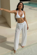 Halter Bikini with Sheer Cover up Pants Three-pieces - White