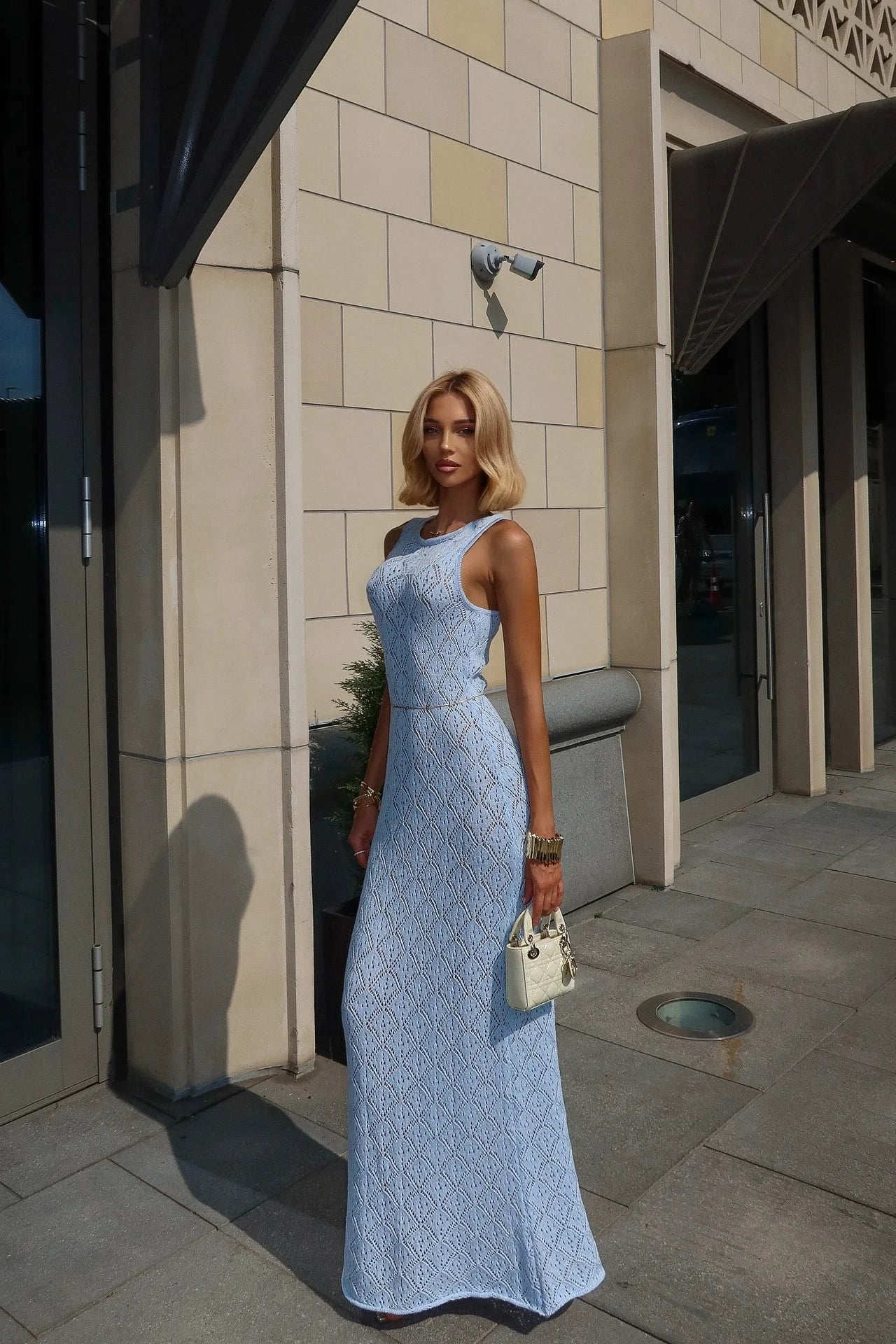 Women's Sky Blue Knit Maxi Beach Dress - Cover Up Party Summer Dress Dcostaa Women's Sky Blue Knit Maxi Beach Dress - Cover Up Party Summer Dress Dcostaa