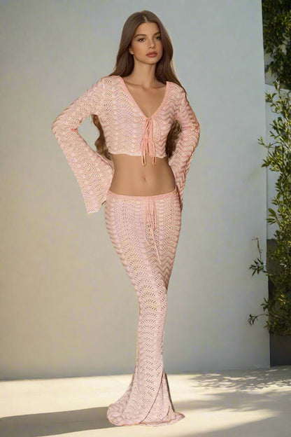 Knit Beach Set – Lace-Up Top & Skirt