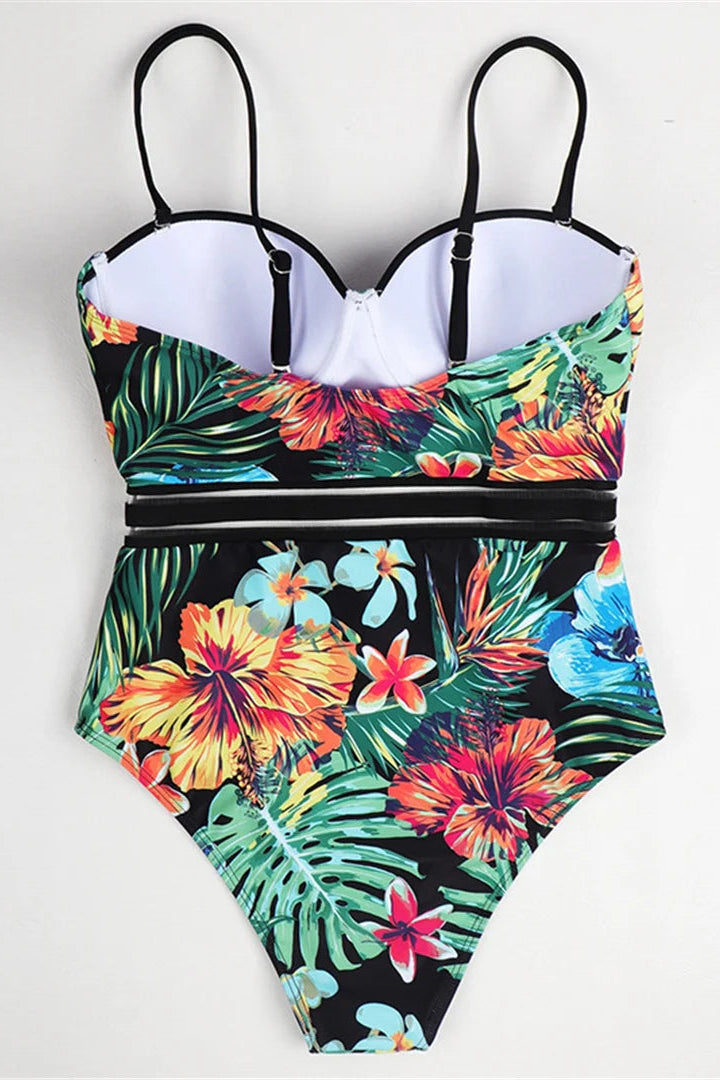 Leaf Print Underwire One Piece 