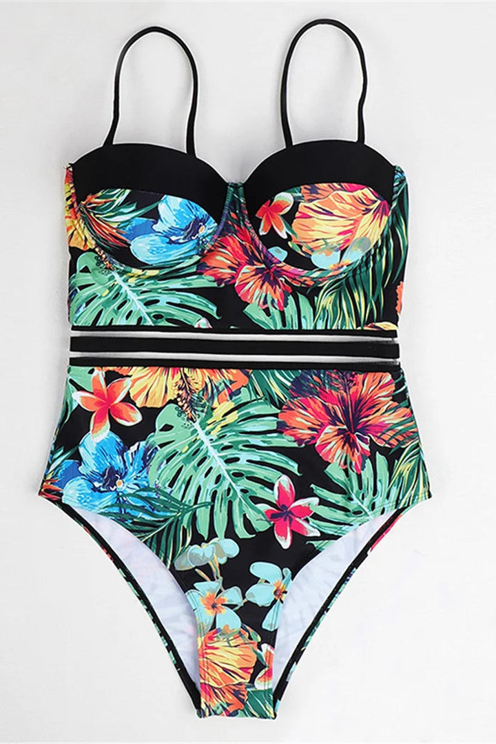 Leaf Print Underwire One Piece Dcostaa