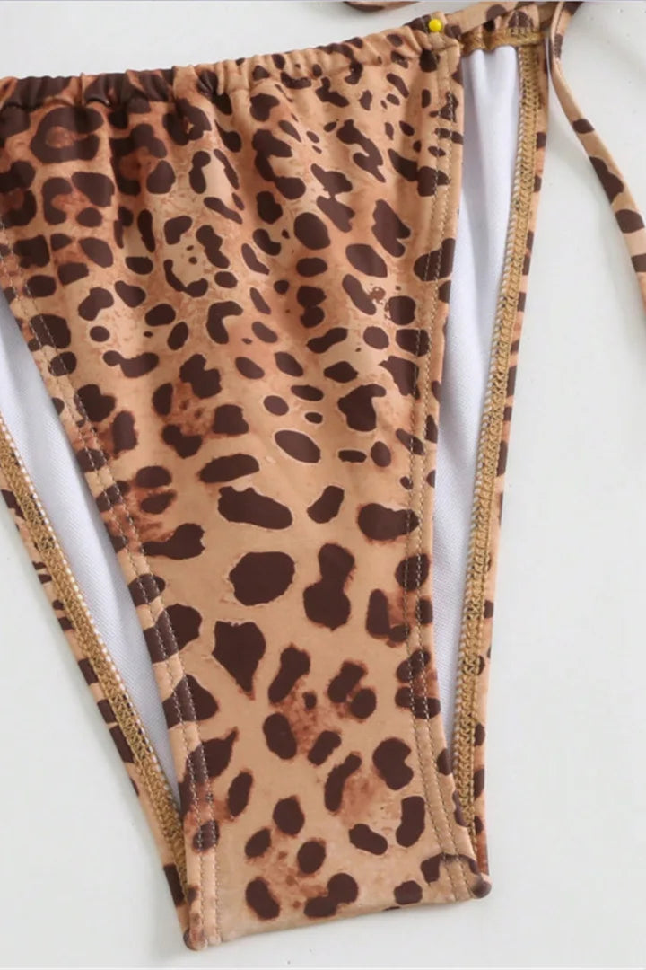 Leopard print bikini bottom on a white background