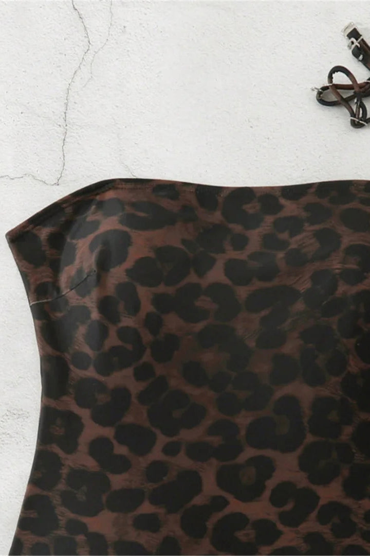Leopard print detachable straps monokini
