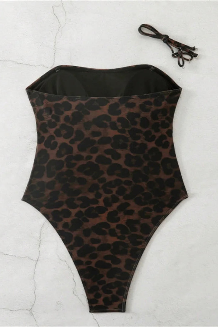 Leopard print padded one piece swimsuit