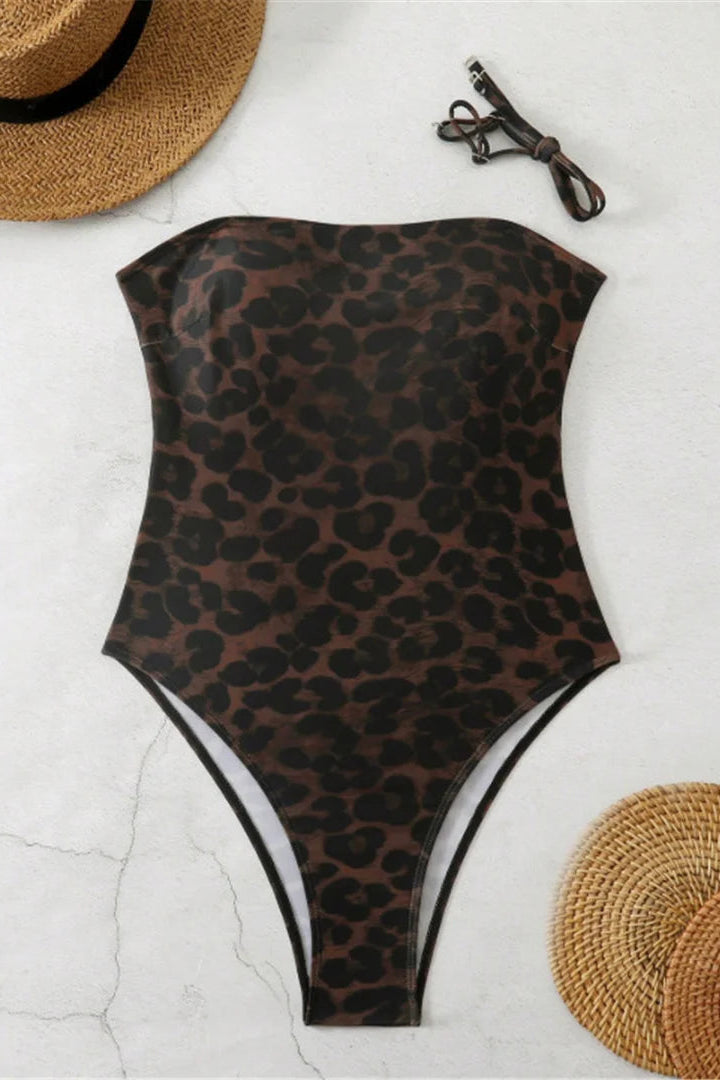 Leopard print swimsuit with detachable straps 